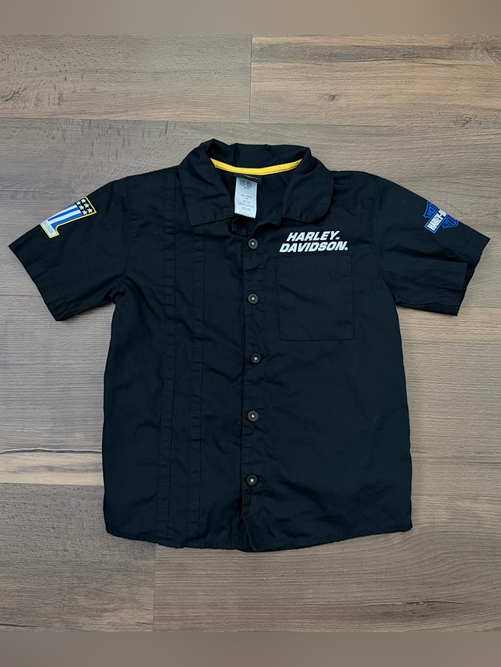 Harley Davidson Boy's Black Pit Crew Button Down Shirt - Size 4/5